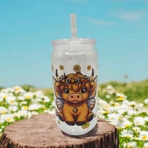 16 oz Highland Cow Butterfly Tumbler with Straw